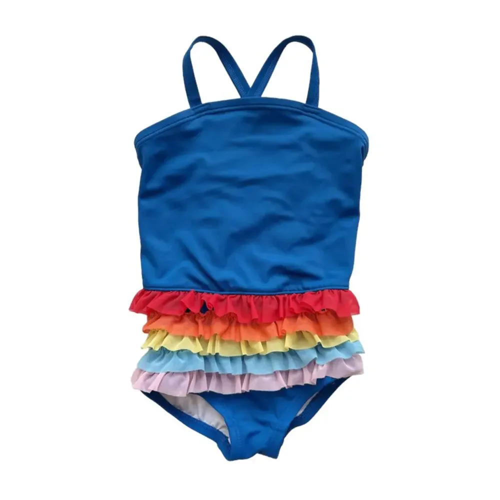Hanna Andersson Rainbow Ruffle Swimsuit Size 2T